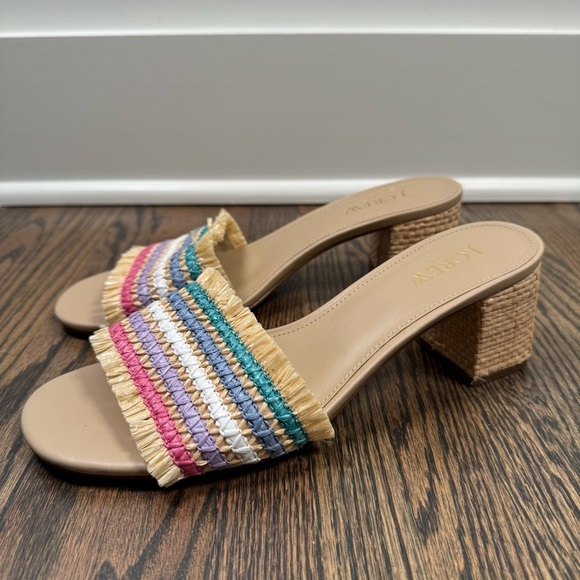 J. Crew Woven Mule Straw Slip On Rubber Sole Rainbow Raffia Heel Sandals 8.5 - Picture 4 of 7